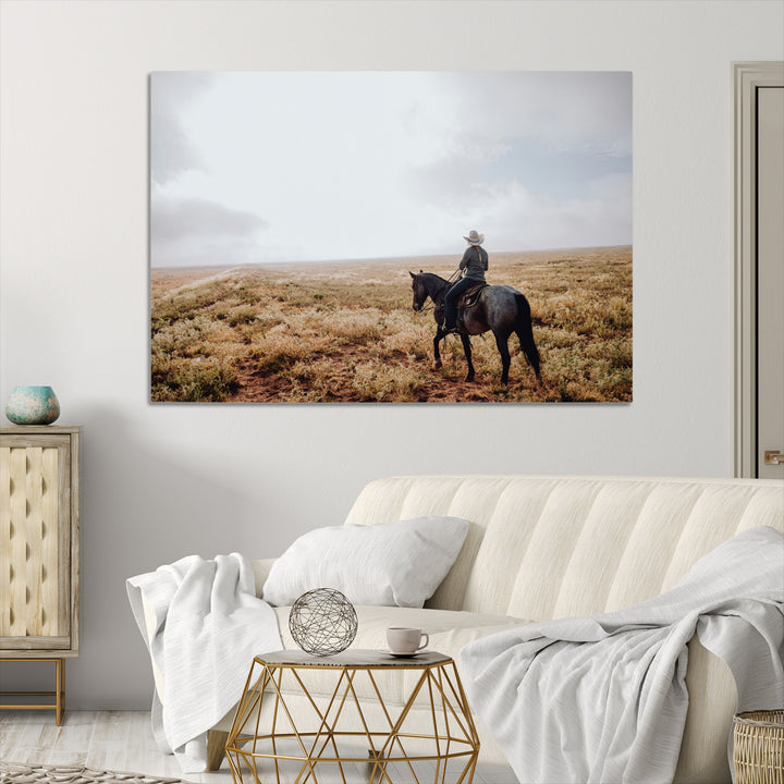 Cowboy Wall Art Wall Art Canvas Print, Framed Western Canvas Art Picture Print, Rustic Ranch Scene Perfect Rustic Western Decor Artwork