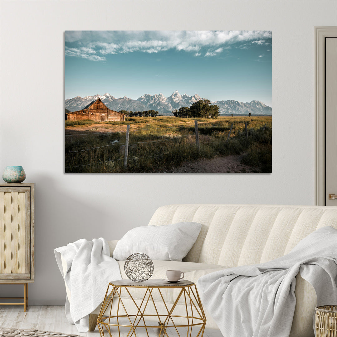 Rustic Farmhouse Wall Art Canvas Print, Framed Mountain Cabin Art Picture Print, Western Landscape Perfect Rustic Farmhouse Decor Artwork