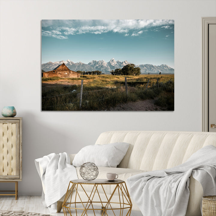 Rustic Farmhouse Wall Art Canvas Print, Framed Mountain Cabin Art Picture Print, Western Landscape Perfect Rustic Farmhouse Decor Artwork