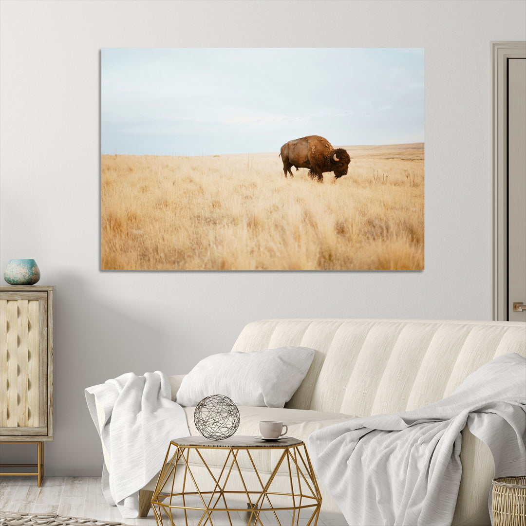 Buffalo Wall Art Canvas Print, Framed Western Wildlife Wall Decor Art Picture Print, Rustic Farmhouse Art Perfect Rustic Western Decor