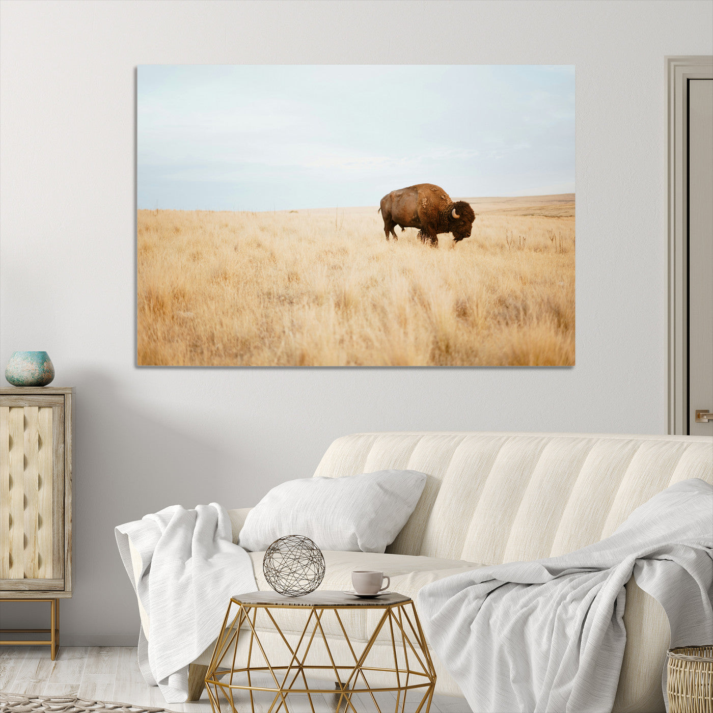 Buffalo Wall Art Canvas Print, Framed Western Wildlife Wall Decor Art Picture Print, Rustic Farmhouse Art Perfect Rustic Western Decor