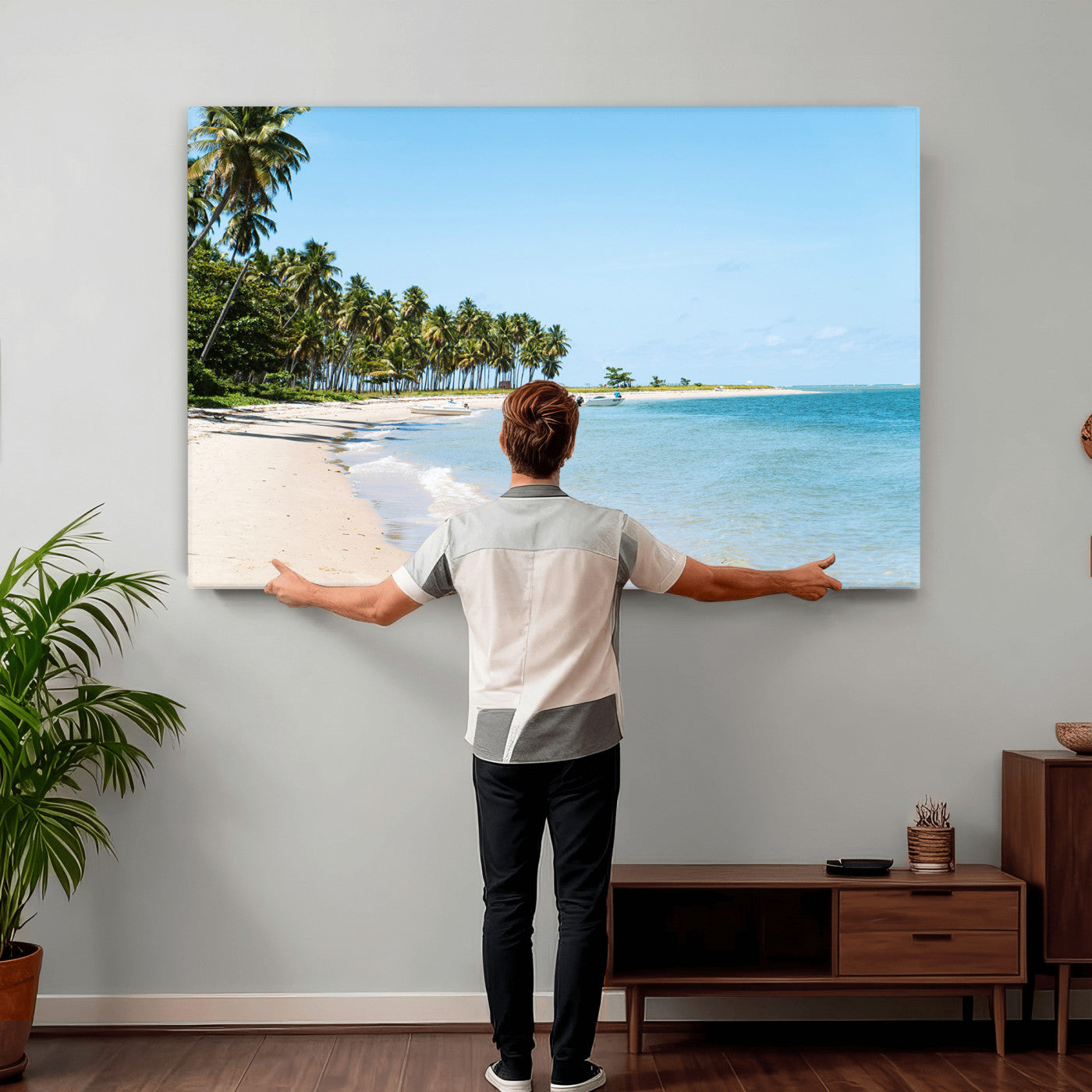 37858872-MGV-CV-36X24 - Palm Tree Paradise Coastal Wall Art – Beach Scene and Ocean Breeze Canvas Print Tranquil Tropical Shore Decor for Living Room, Bedroom or Office