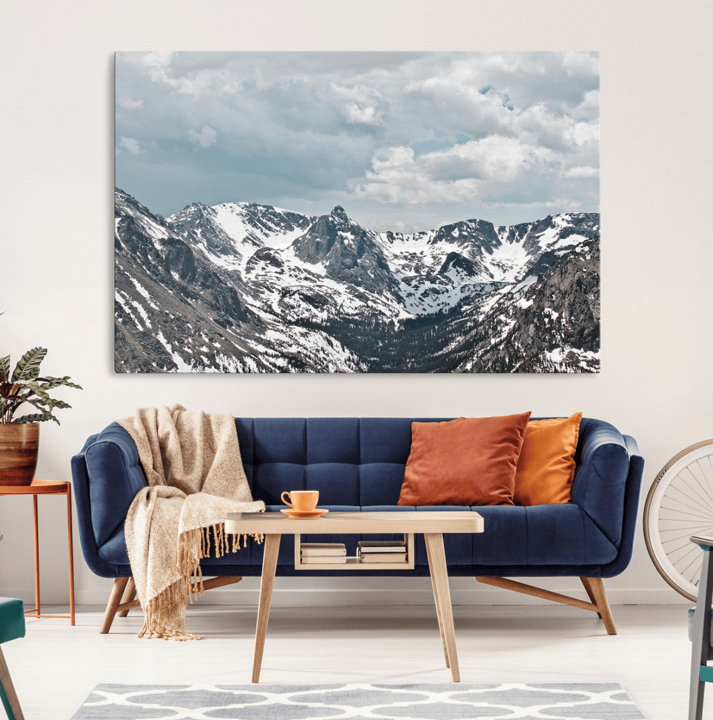 MGV-CV-36X24 - Snowy Peaks Wall Art Canvas Print, Framed Alpine Wilderness Art Picture Print, Mountain Escape Perfect Winter Serenity Decor Artwork