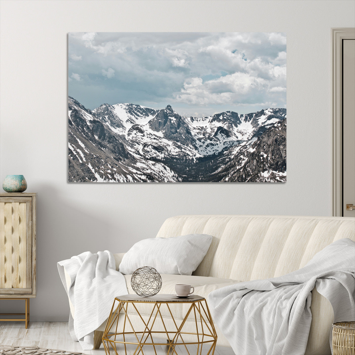 Snowy Peaks Wall Art Canvas Print - Framed Alpine Wilderness Art, Alpine Wall Art Canvas, Mountain Escape Perfect Winter Serenity Decor