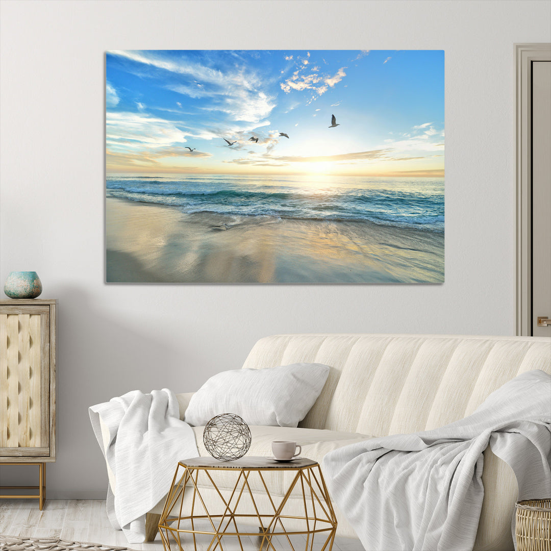 Minimalist Seaside Morning Glow Art Canvas Print, Golden Reflections Perfect Coastal Minimalist Decor Artwork