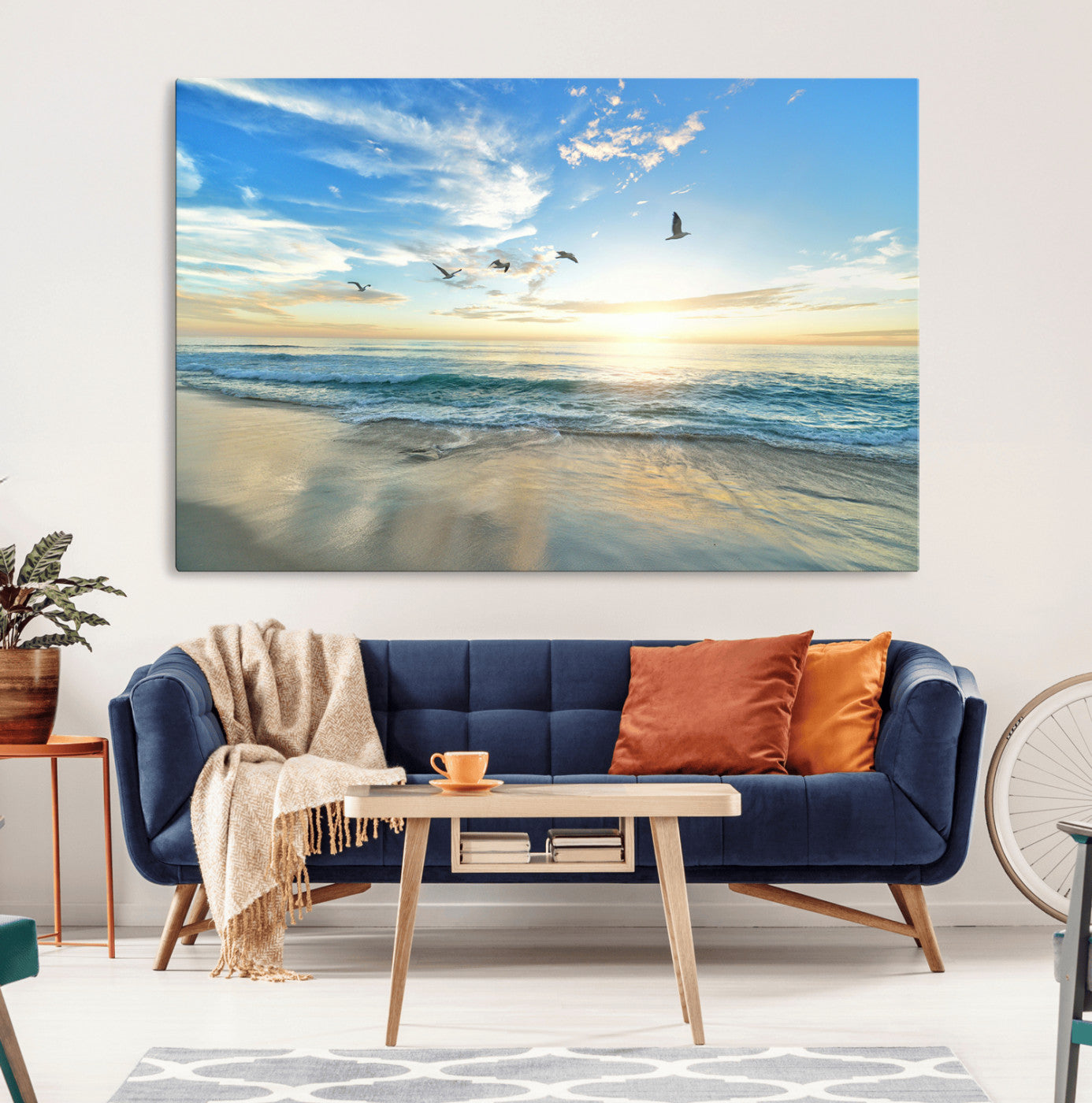 MGV-CV-36X24 - Minimalist Seaside Wall Art Canvas Print, Framed Morning Glow Art Picture Print, Golden Reflections Perfect Coastal Minimalist Decor Artwork
