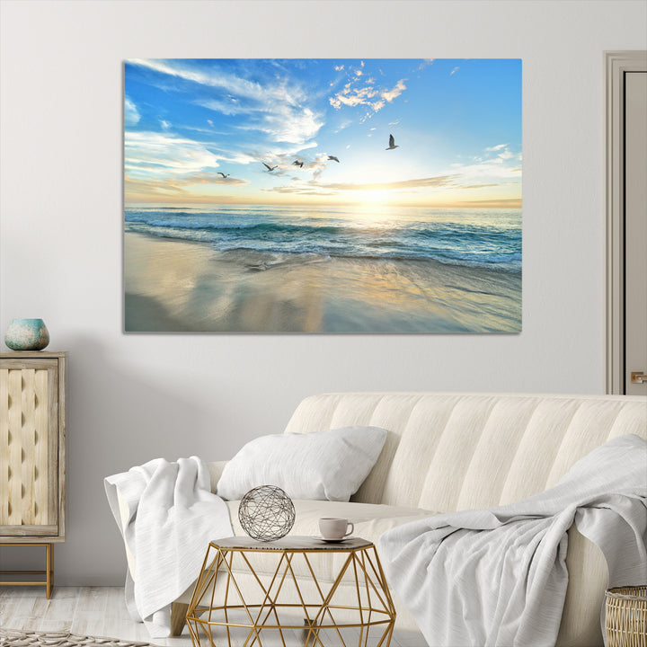 Minimalist Seaside Morning Glow Art Canvas Print, Golden Reflections Perfect Coastal Minimalist Decor Artwork