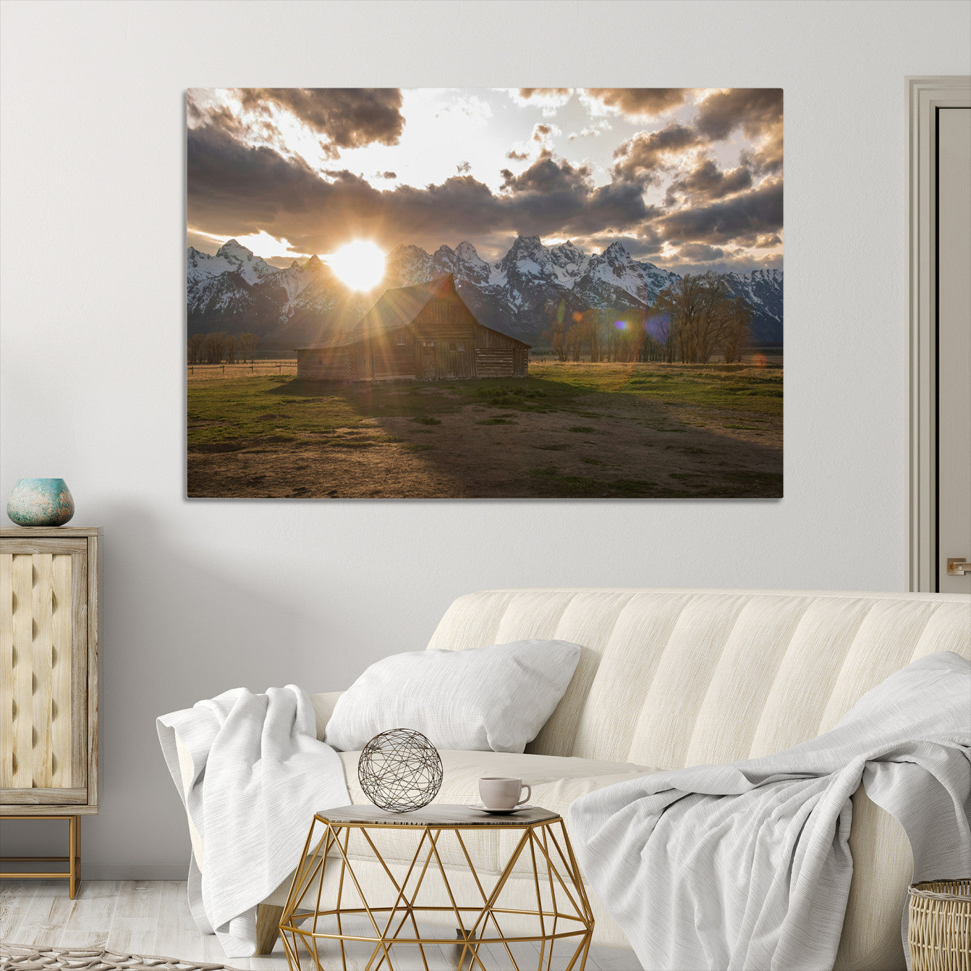 Snowy Peaks Wall Art Canvas Print, Framed Nature Escape Art Picture Print, Rustic Charm Perfect Rustic Western Decor Artwork