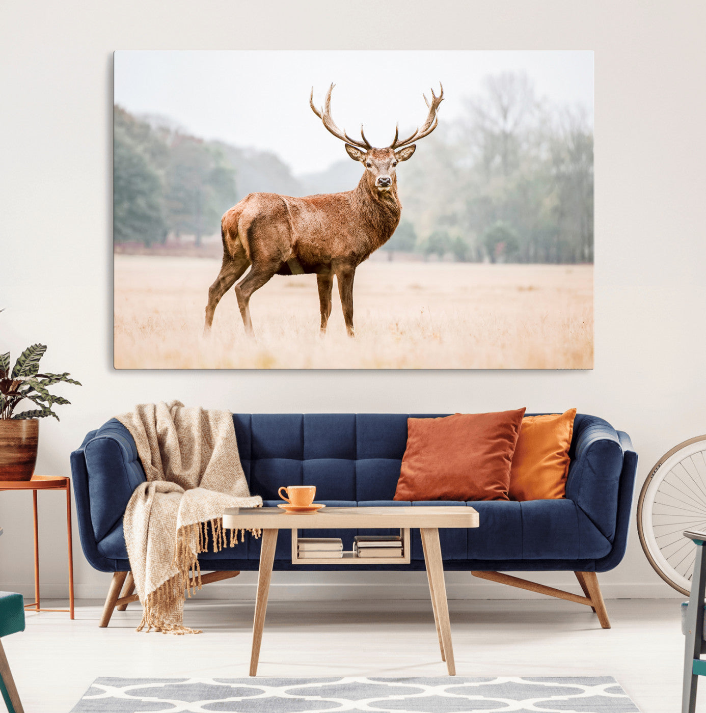 86502413-MGV-CV-36X24-Vintage Wildlife Wall Art Canvas Print – Misty Landscape Deer Rustic Nature Photography Artwork for Home, Office