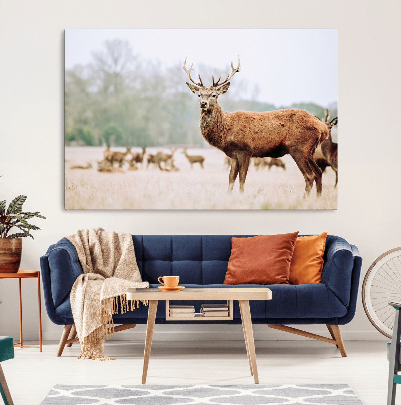 53240224-MGV-CV-36X24-Rustic Deer Wall Art Canvas Print – Forest Woodland Stag Nordic Animal Scenic Nature Artwork for Home, Cabin