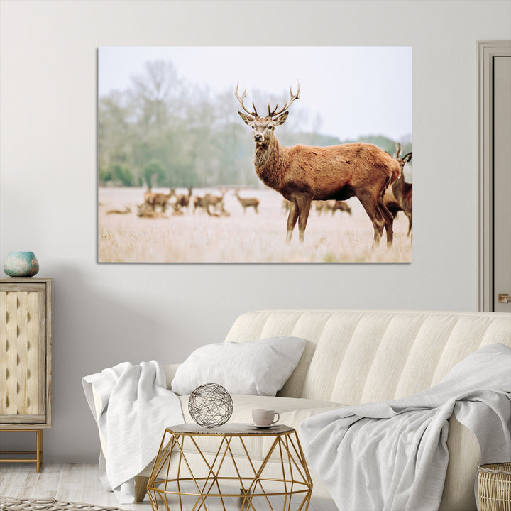 Rustic Nature Print Wall Art Canvas Print, Framed Deer Canvas Wall Art Art Picture Print, Nordic Animal Art Perfect Rustic Nature Decor