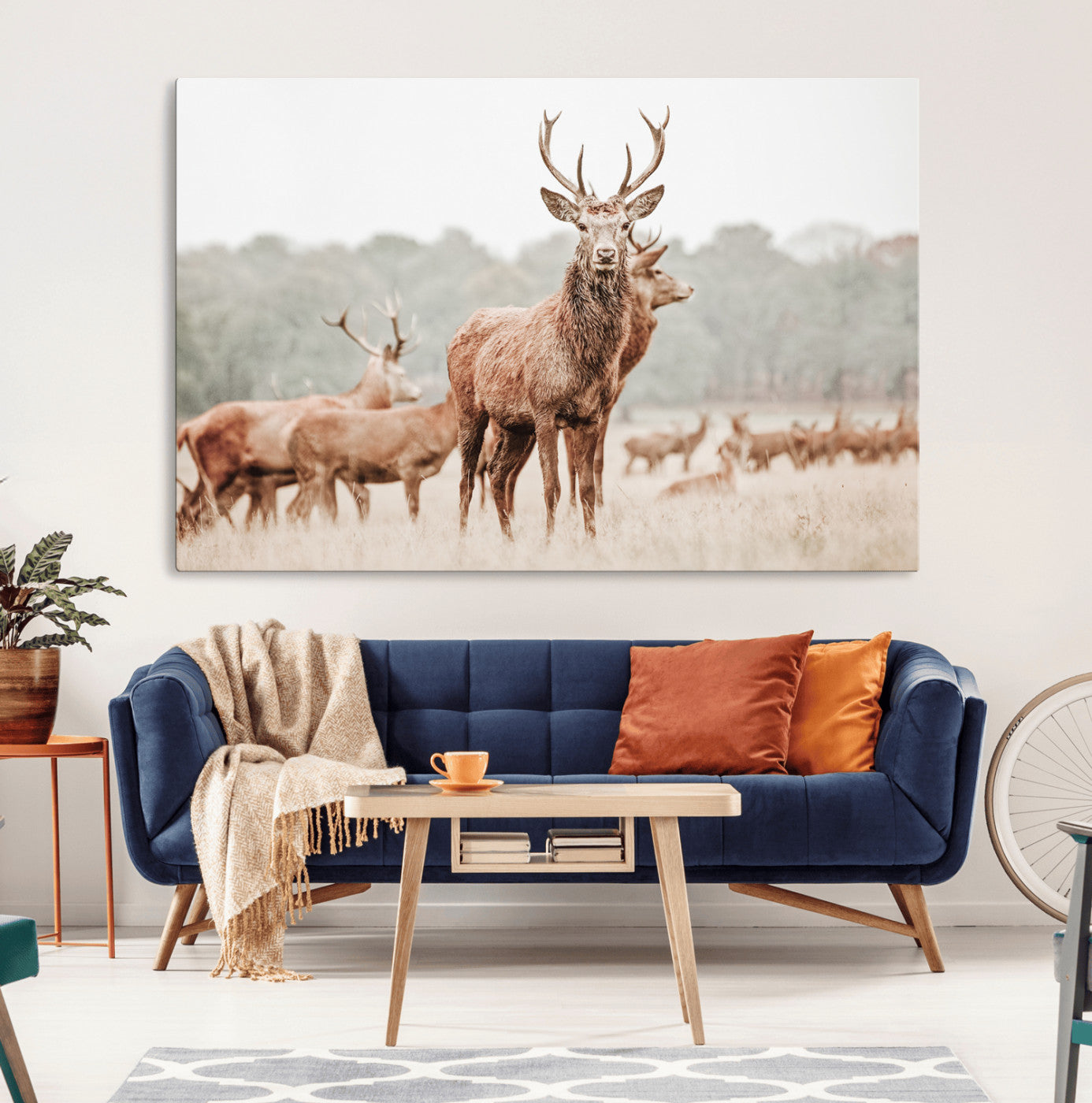 17659786-MGV-CV-36X24-Rustic Nature Wall Art Canvas Print – Stag Woodland Framed Wildlife Art Picture Print Perfect Lodge Decor