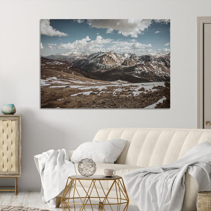Mountain Landscape Wall Art Canvas Print, Framed Snowy Peaks Art Picture Print, Rugged Highlands Perfect Rustic Adventure Decor Artwork