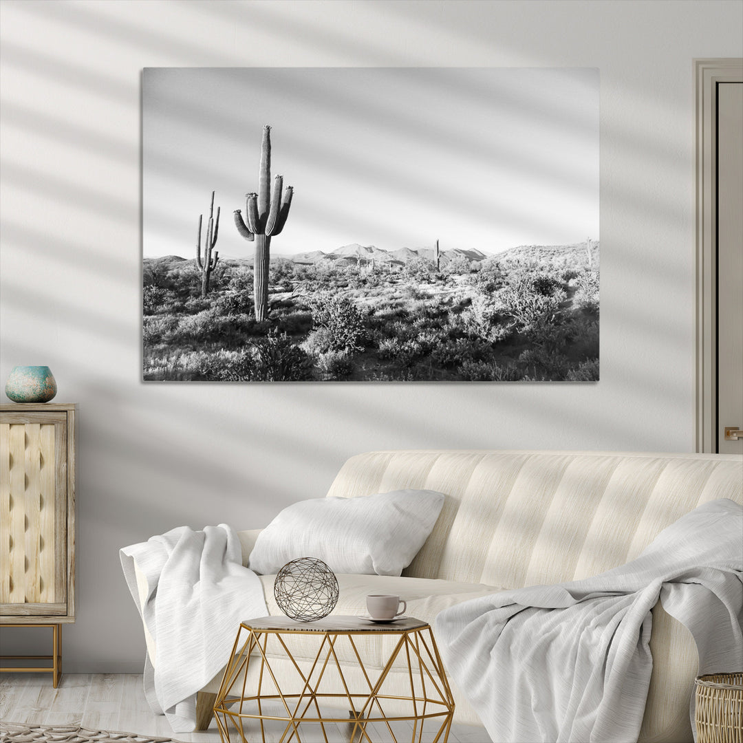 Saguaro Cactus Canvas Print Wall Art , Monochrome Landscape Print, Framed Scenic Arizona Art Print, Large Timeless Western Aesthetic