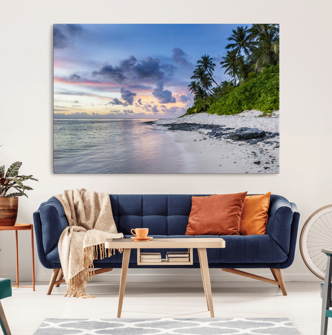 75045485-MGV-CV-36X24-Tropical Beach Wall Art Canvas Print – Framed Sunset Glow Palm Tree Coast Tropical Coastal Landscape Artwork for Home, Office