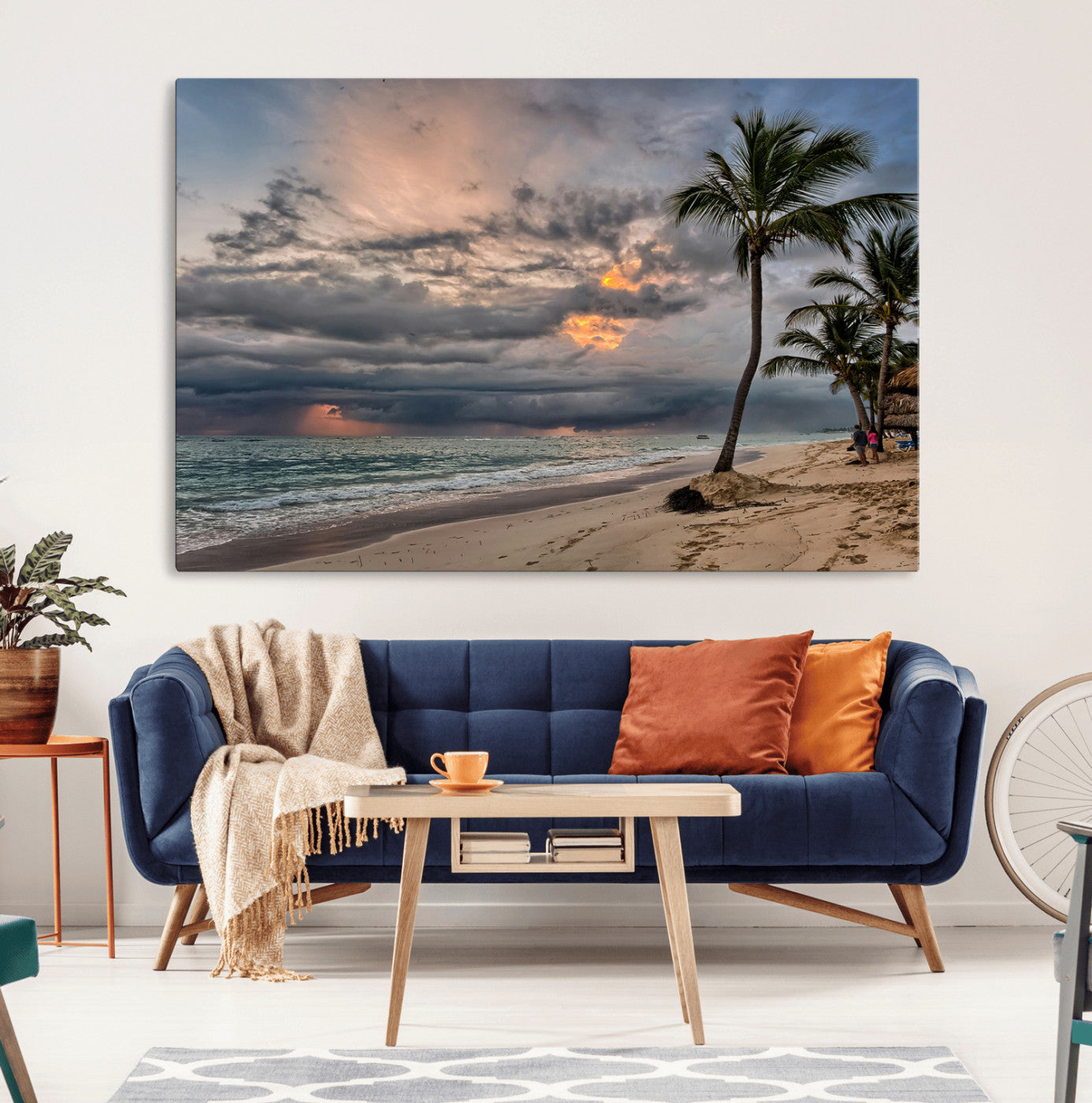 62574547-MGV-CV-36X24-Tropical Storm Wall Art Canvas Print – Framed Moody Beach Dramatic Sky Tropical Coastal Landscape Artwork for Home, Office