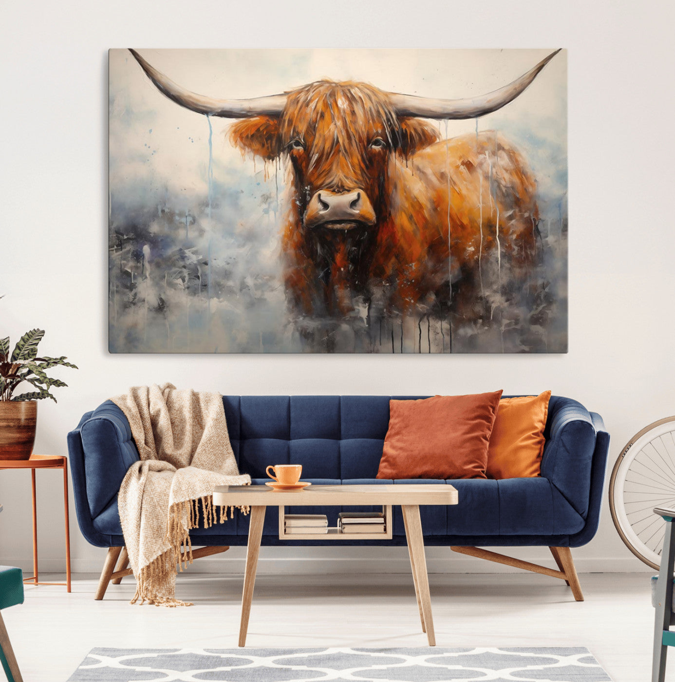 MGV-CV-36X24 - Scottish Highland Wall Art Canvas Print, Framed Longhorn Art Picture Print, Western Cow Perfect Farmhouse Decor Artwork
