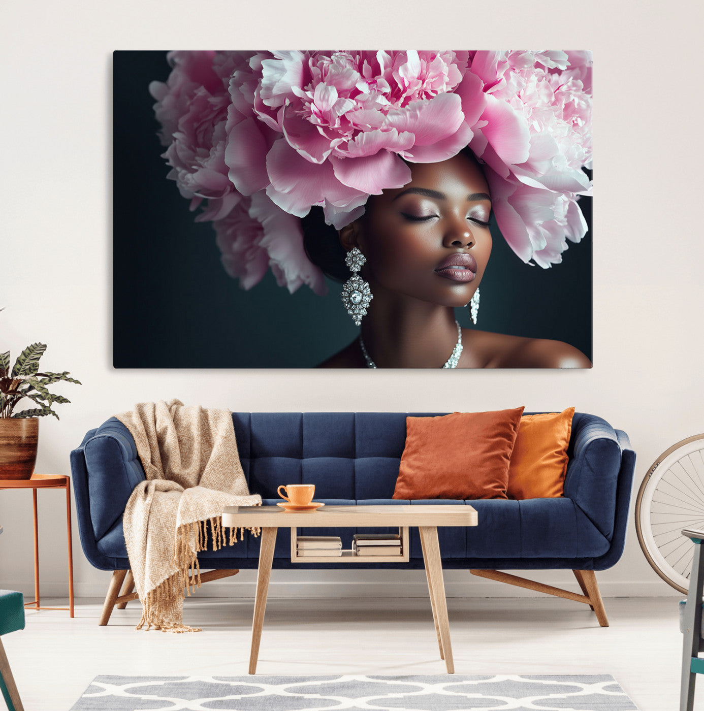 35482880-MGV-CV-36X24-Black Beauty Petal Crown Wall Art Canvas Print – Floral Petal Headpiece Elegant Design, Petal Inspired Artwork for Home, Office