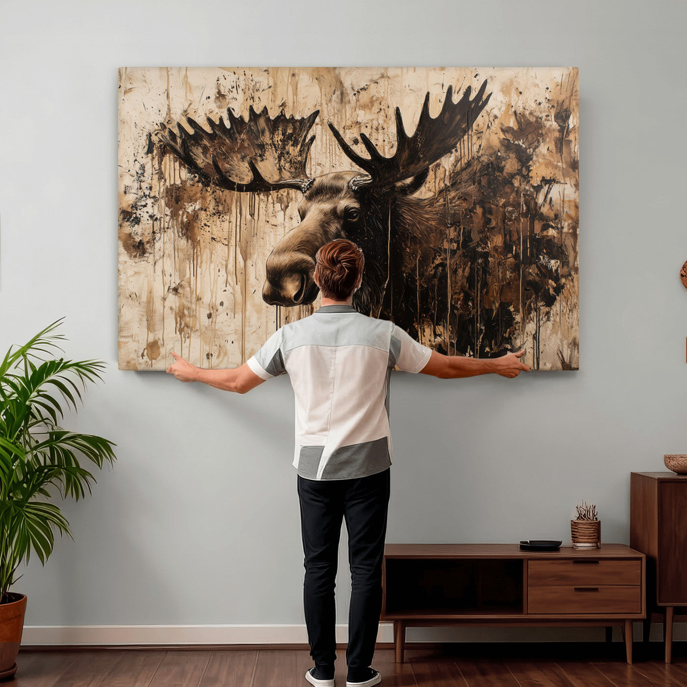83505059-MGV-CV-36X24 - Moose Canvas Wall Art — Rustic Wildlife Painting Print | Cabin Lodge Decor | Large Animal Wall Art | Moose Gift for Him | Man Cave Art