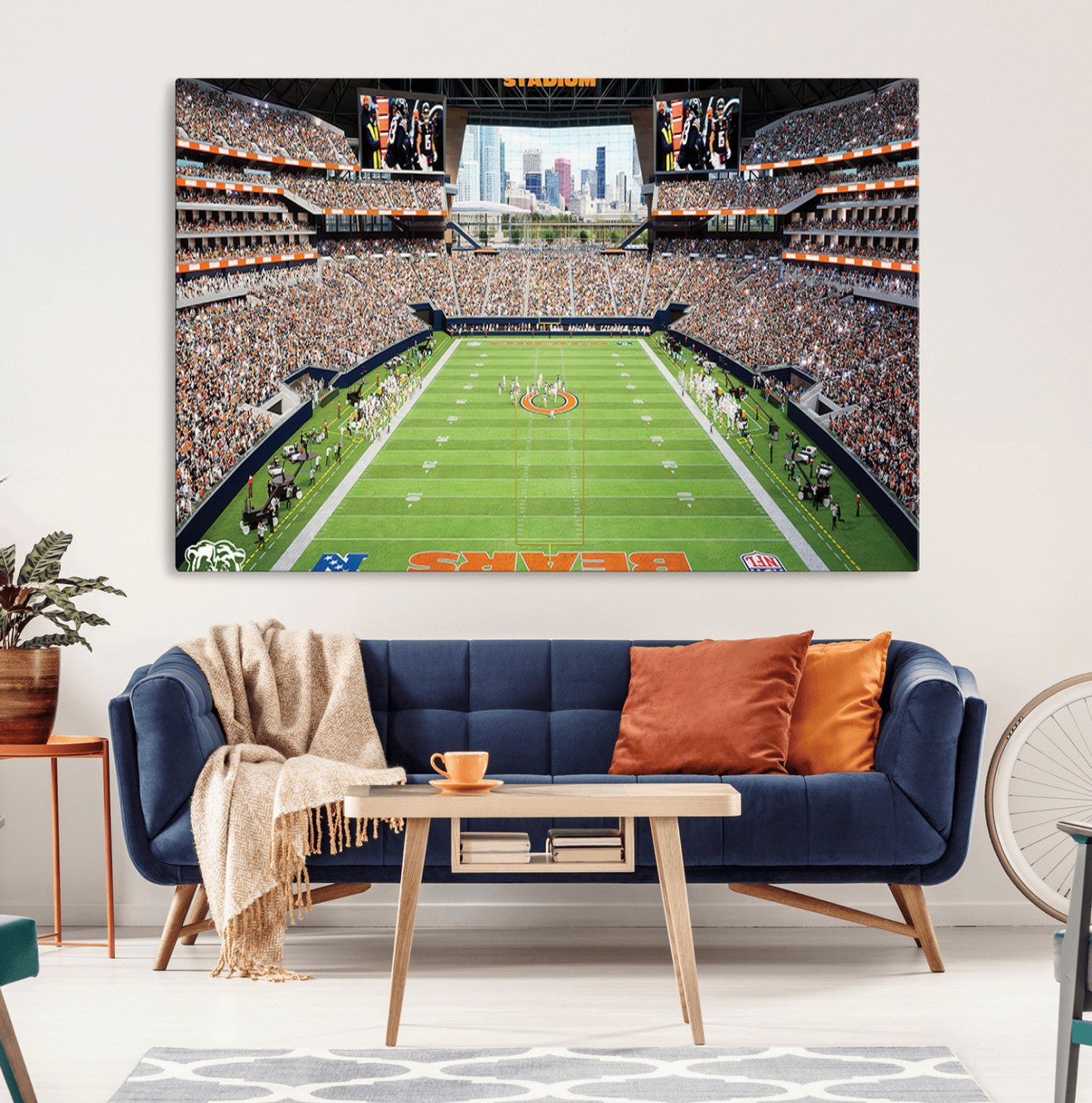 76935553-MGV-CV-36X24-Chicago Bears Soldiers Field Wall Art Canvas Print – Framed Football Stadium Artwork for Sports Fans, Soldier Field Skyline Canvas Decor for Game Room or Man Cave
