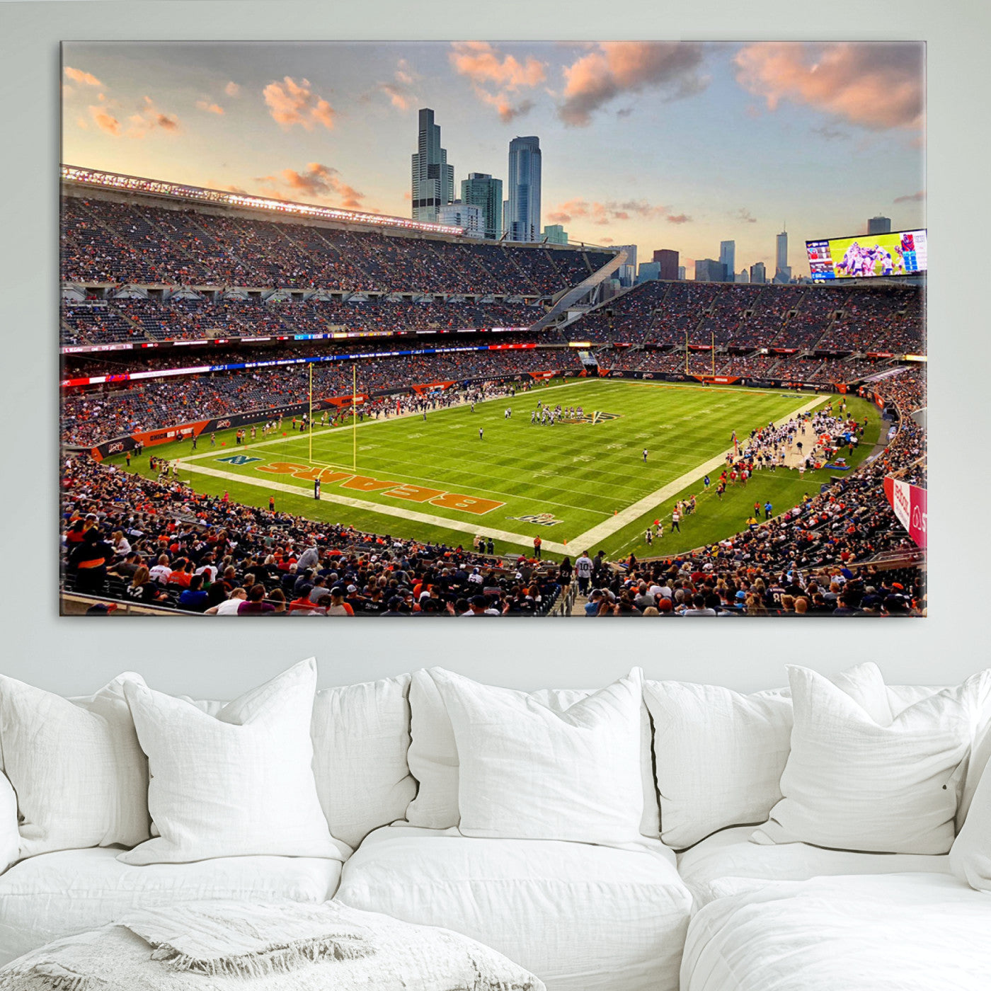 55377093-MGV-CV-36X24-Chicago Bears Soldiers Field Wall Art Canvas Print – Framed Football Stadium Artwork for Sports Fans, Soldier Field Skyline Canvas Decor for Game Room or Man Cave