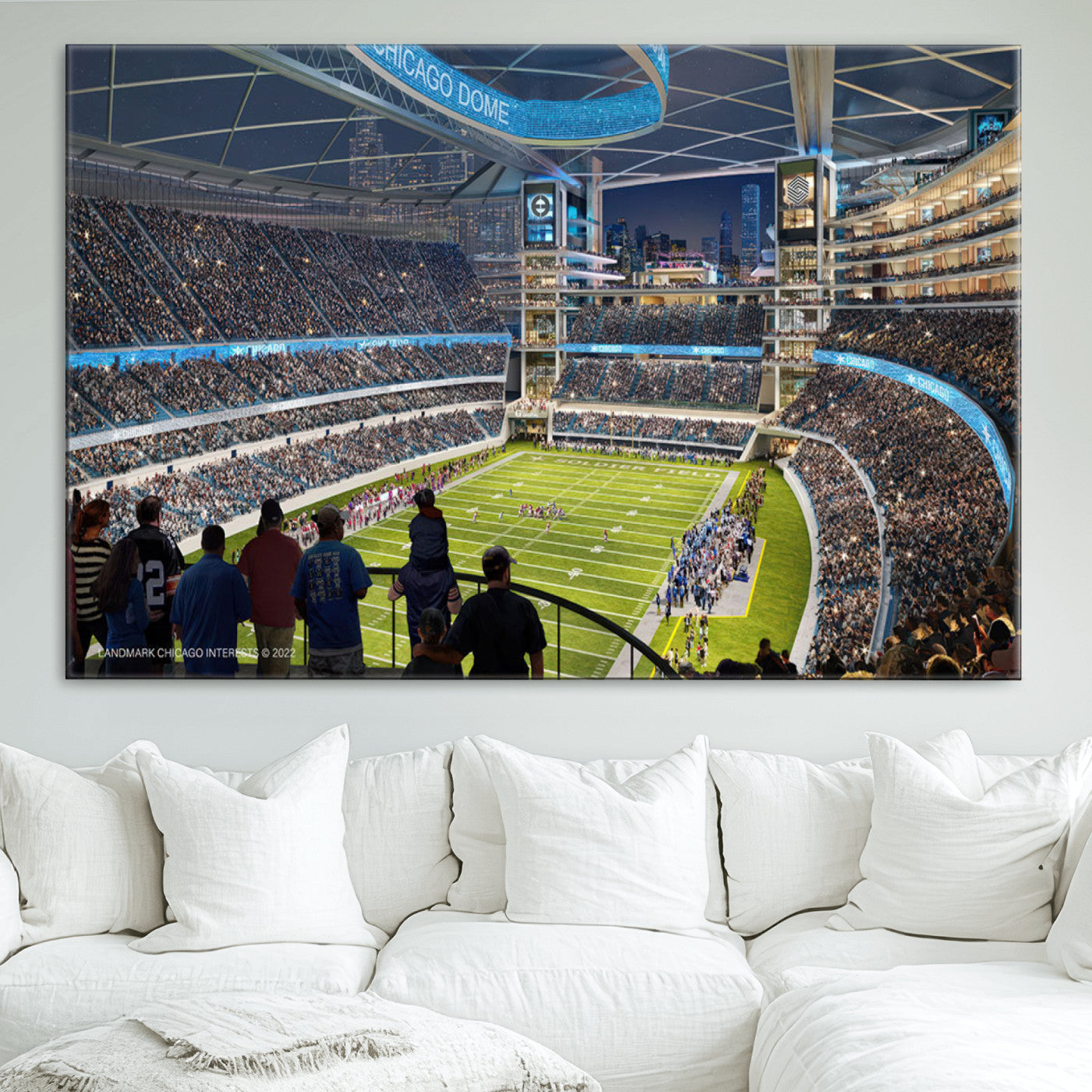 41816511-MGV-CV-36X24-Chicago Bears Soldiers Field Wall Art Canvas Print – Framed Football Stadium Artwork for Sports Fans, Soldier Field Skyline Canvas Decor for Game Room or Man Cave