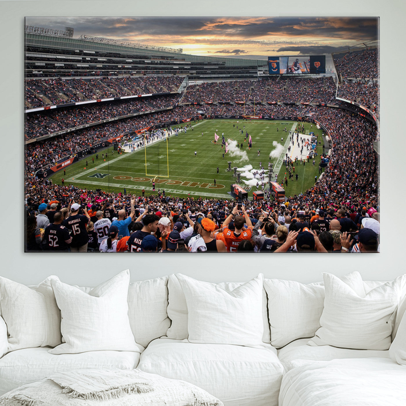 87578930-MGV-CV-36X24-Chicago Bears Soldiers Field Wall Art Canvas Print – Framed Football Stadium Artwork for Sports Fans, Soldier Field Skyline Canvas Decor for Game Room or Man Cave