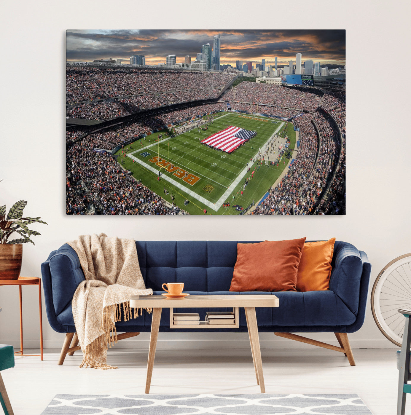 98106777-MGV-CV-36X24-Chicago Bears Soldiers Field Wall Art Canvas Print – Framed Football Stadium Artwork for Sports Fans, Soldier Field Skyline Canvas Decor for Game Room or Man Cave