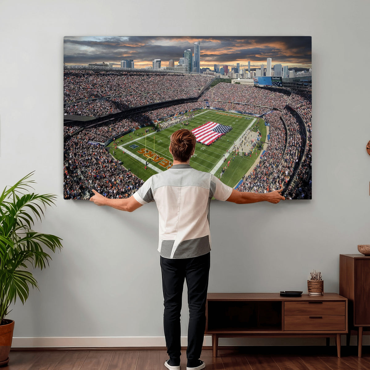 98106777-PAN-FL-20X10 - Chicago Bears Soldiers Field Wall Art Canvas Print, Extra Large Game Room Wall Decor