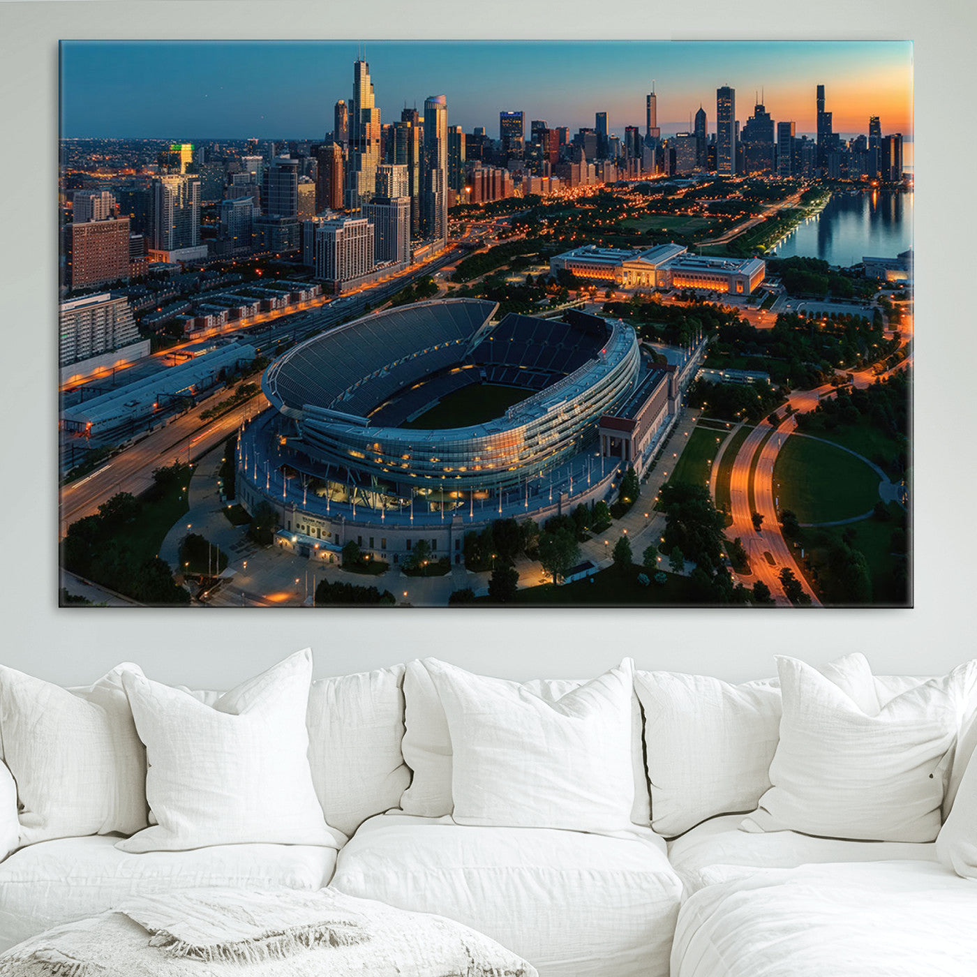 36690345-MGV-CV-36X24-Chicago Bears Soldiers Field Wall Art Canvas Print – Framed Football Stadium Artwork for Sports Fans, Soldier Field Skyline Canvas Decor for Game Room or Man Cave