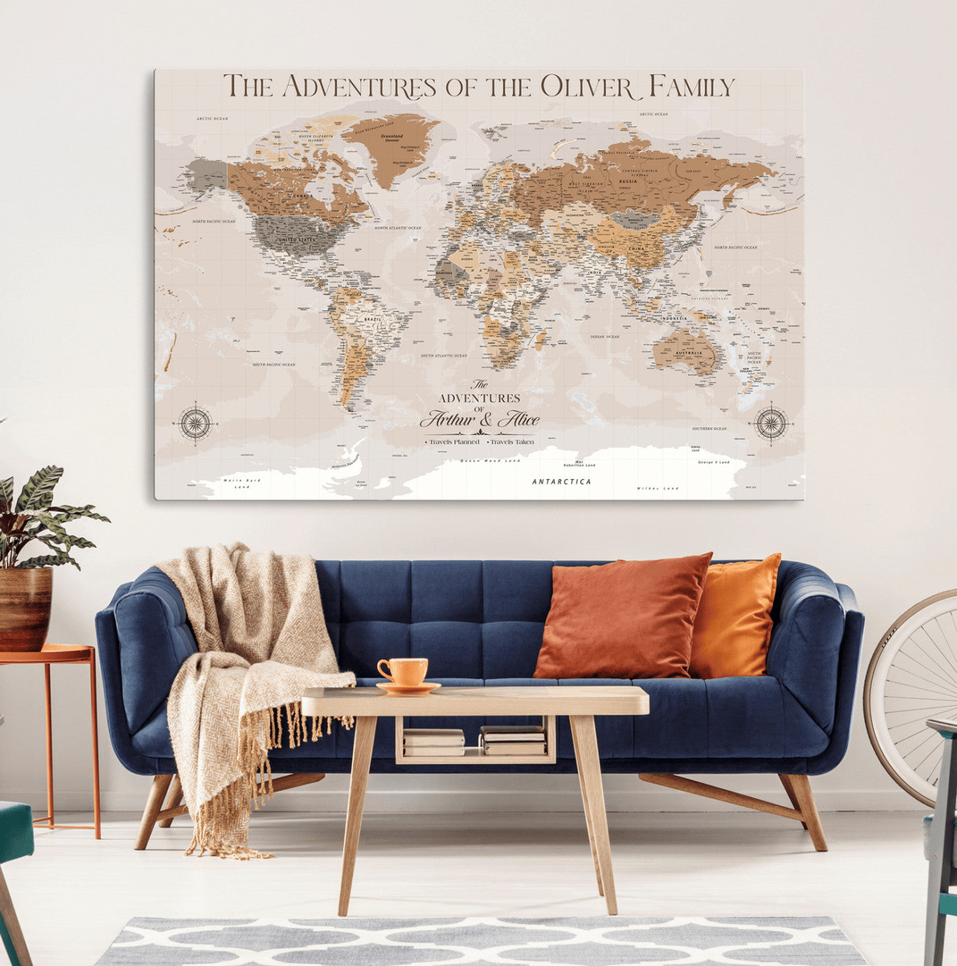 43101120-MGV-CV-36X24-Personalized Push Pin World Map Canvas – Custom Framed Travel Tracker Wall Art, Large Adventure Map with Pins for Home, Office