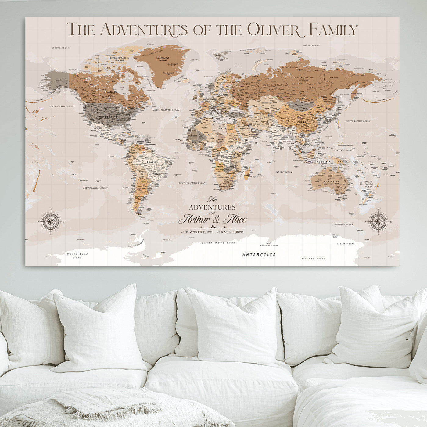 43101120-MGV-CV-36X24-World Travel Map with Pins – Push Pin Maps of Where I've Been, Framed Wall Map for Travel Memories, Old Style Decorative World Map - H10