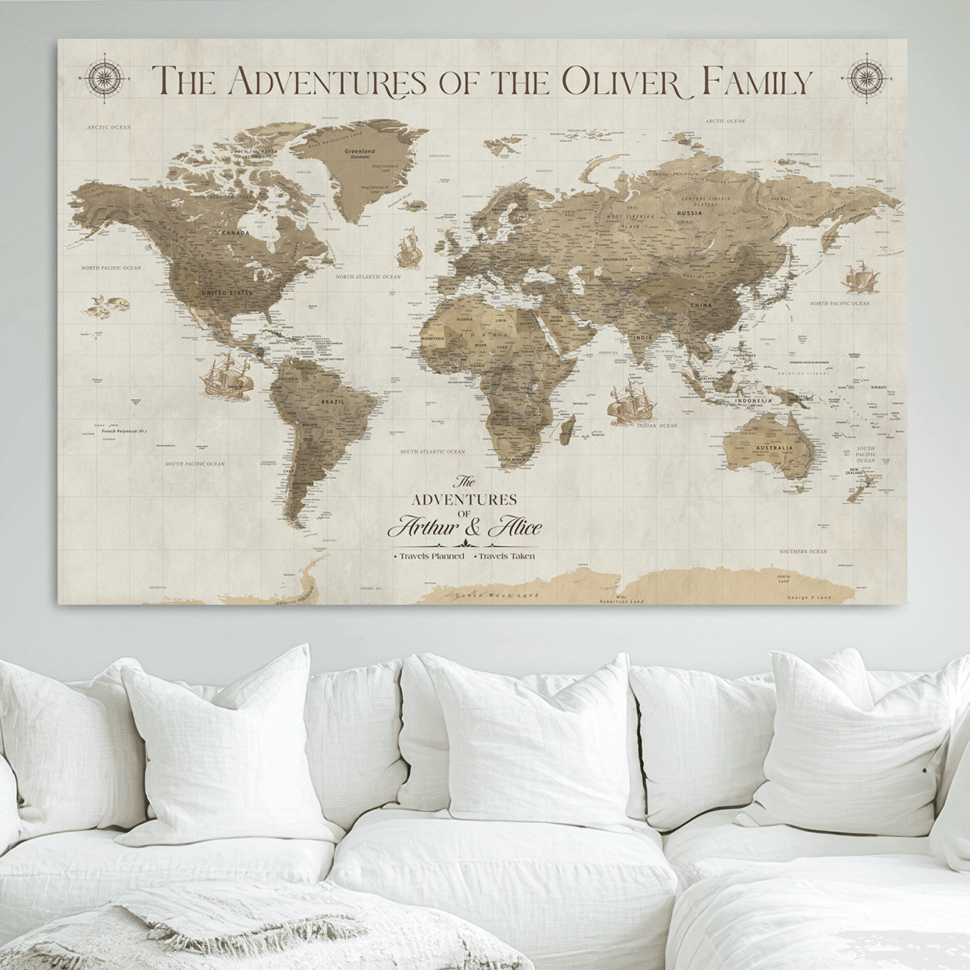 40119313-MGV-CV-36X24-World Travel Map with Pins – Push Pin Maps of Where I've Been, Framed Wall Map for Travel Memories, Old Style Decorative World Map - H12