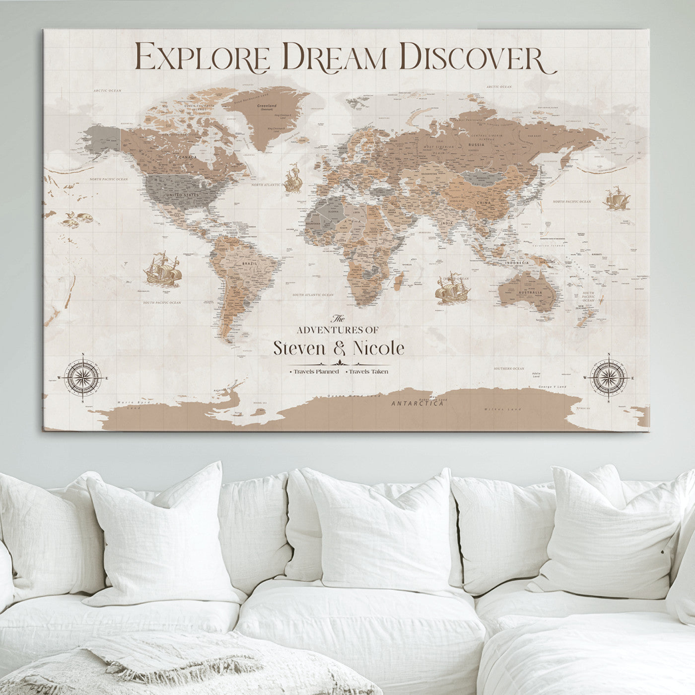95738134-MGV-CV-36X24-Custom Push Pin World Map Wall Canvas Print – Personalized Travel Tracker with Pins – Framed Large Multi-Size Canvas for Home Office Decor