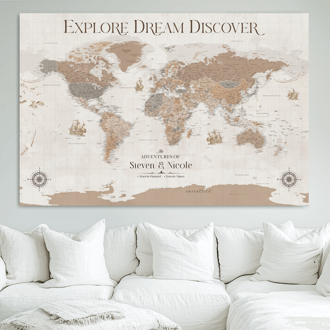 95738134-MGV-CV-36X24-Custom Push Pin World Map Wall Canvas Print – Personalized Travel Tracker with Pins – Framed Large Multi-Size Canvas for Home Office Decor - H13