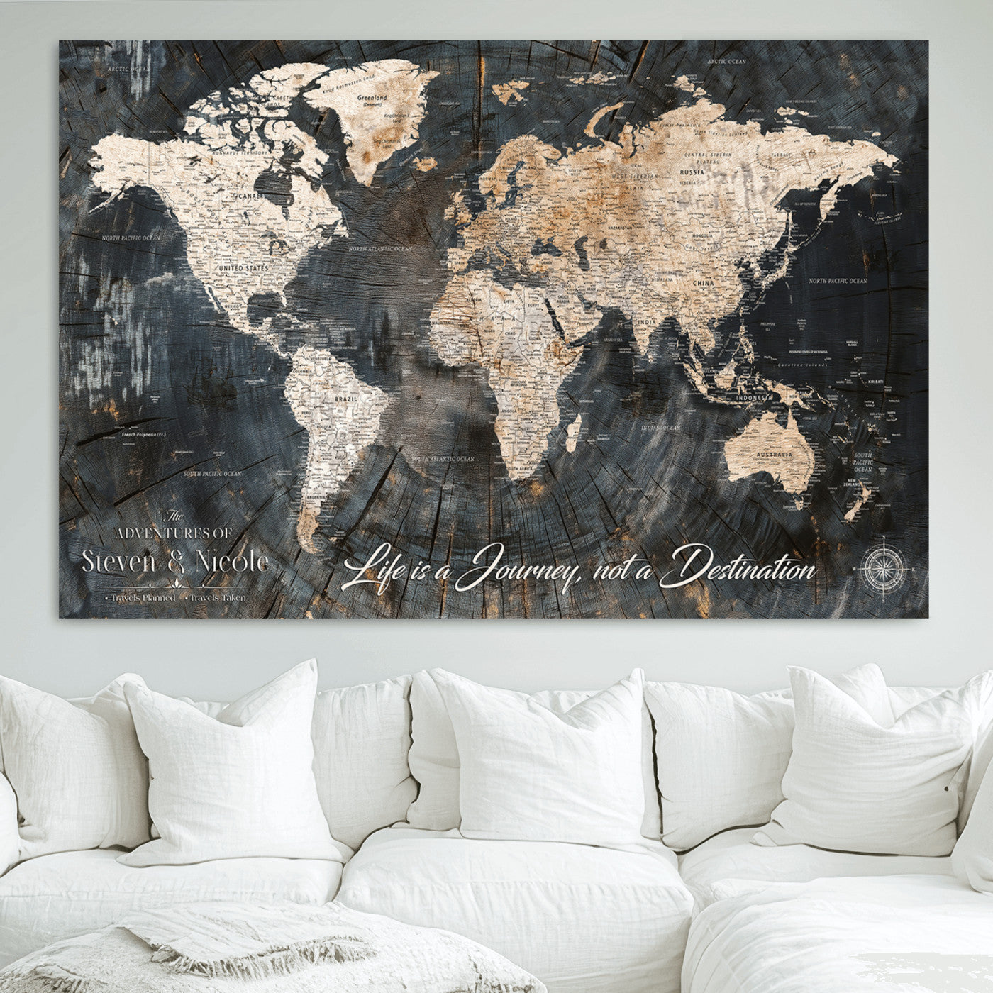 13001721-MGV-CV-36X24-Framed Travel Tracker Map with Push Pins – World Canvas Wall Art to Mark Trips, Great for Offices, Classrooms, and Gift Ideas - H16