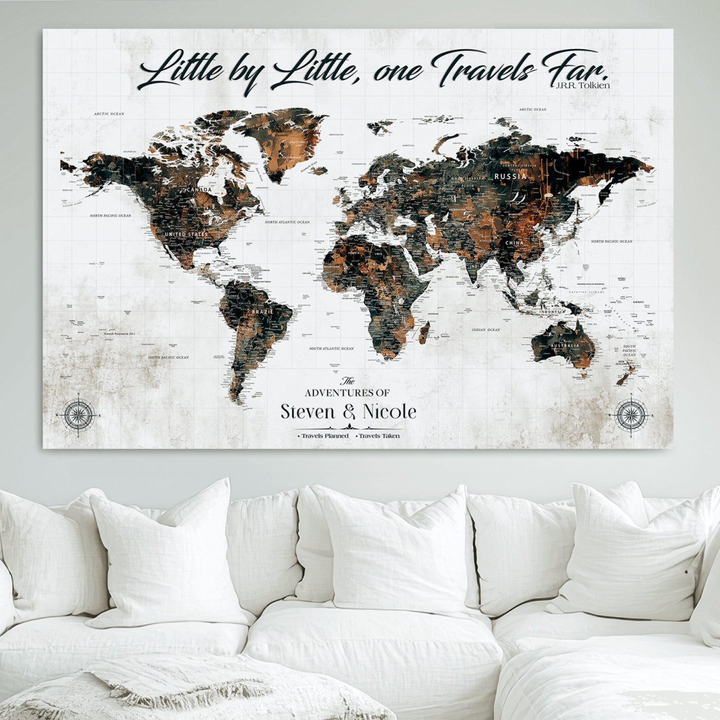 89231588-MGV-CV-36X24-World Travel Map with Pins – Framed Canvas Print to Track Adventures and Create a Visual Travel Journal, Ideal Wall Art for Home - H17