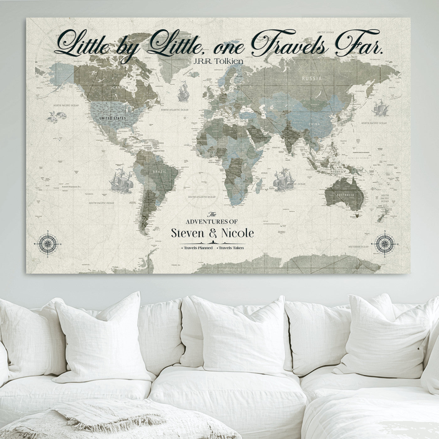 72081300-MGV-CV-36X24-Custom Push Pin World Map Wall Canvas Print – Personalized Travel Tracker with Pins – Framed Large Multi-Size Canvas for Home Office Decor - H18