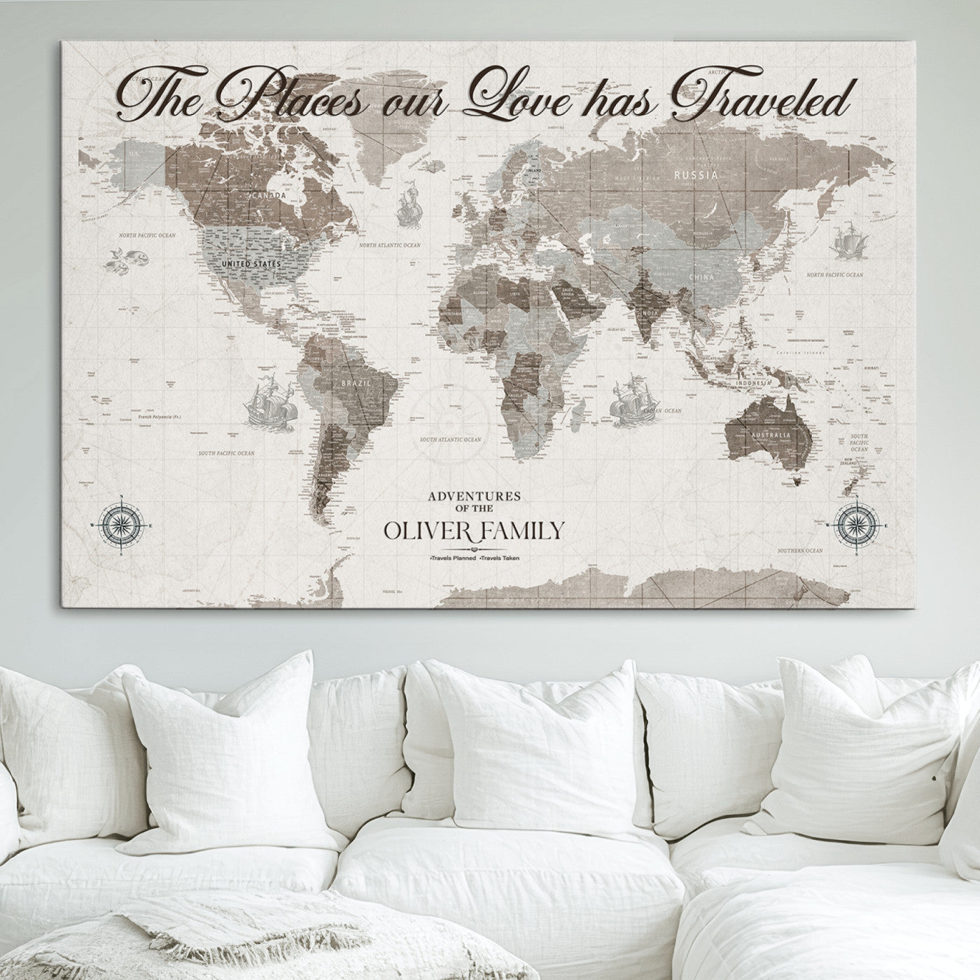 88245481-MGV-CV-36X24-Custom Push Pin World Map Wall Canvas Print – Personalized Travel Tracker with Pins – Framed Large Multi-Size Canvas for Home Office Decor