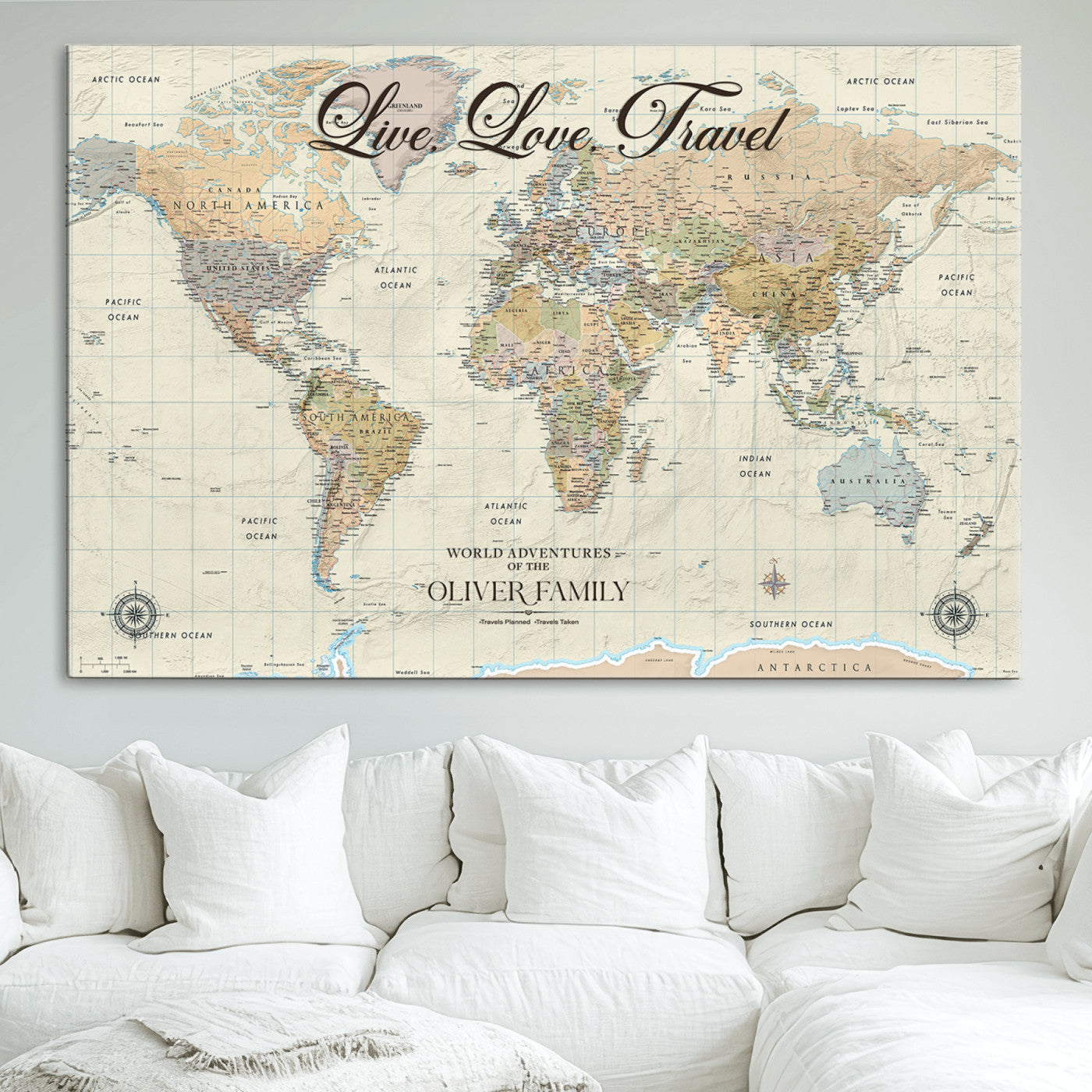 49563244-MGV-CV-36X24-Custom Push Pin World Map Wall Canvas Print – Personalized Travel Tracker with Pins – Framed Large Multi-Size Canvas for Home Office Decor