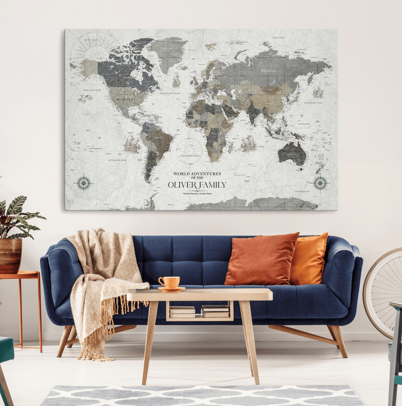 24596128-MGV-CV-36X24-Personalized Push Pin World Map Canvas – Custom Framed Travel Tracker Wall Art with Pins, for Study, Living Room, or Office