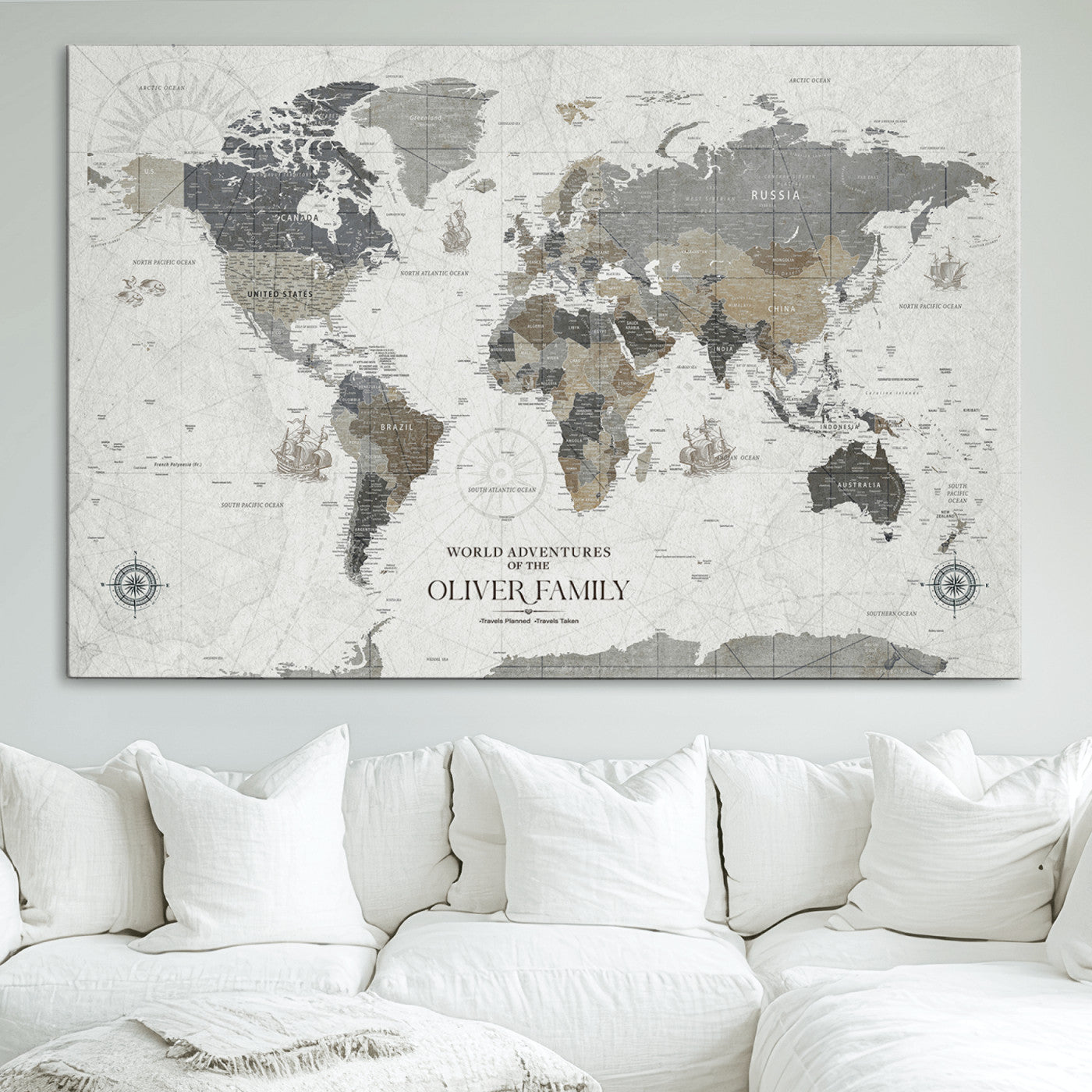 24596128-MGV-CV-36X24-Custom Push Pin World Map Wall Canvas Print – Personalized Travel Tracker with Pins – Framed Large Multi-Size Canvas for Home Office Decor