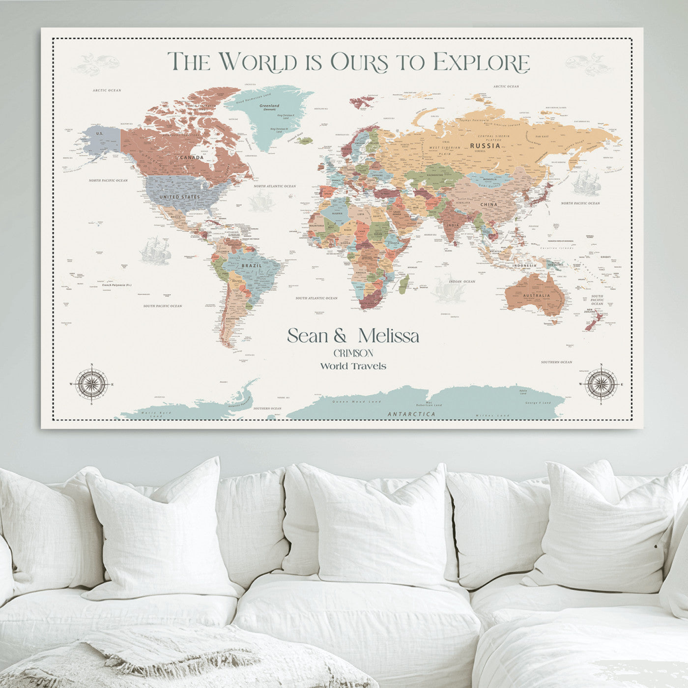 90968866-MGV-CV-36X24-Custom Push Pin World Map Wall Canvas Print – Personalized Travel Tracker with Pins – Framed Large Multi-Size Canvas for Home Office Decor