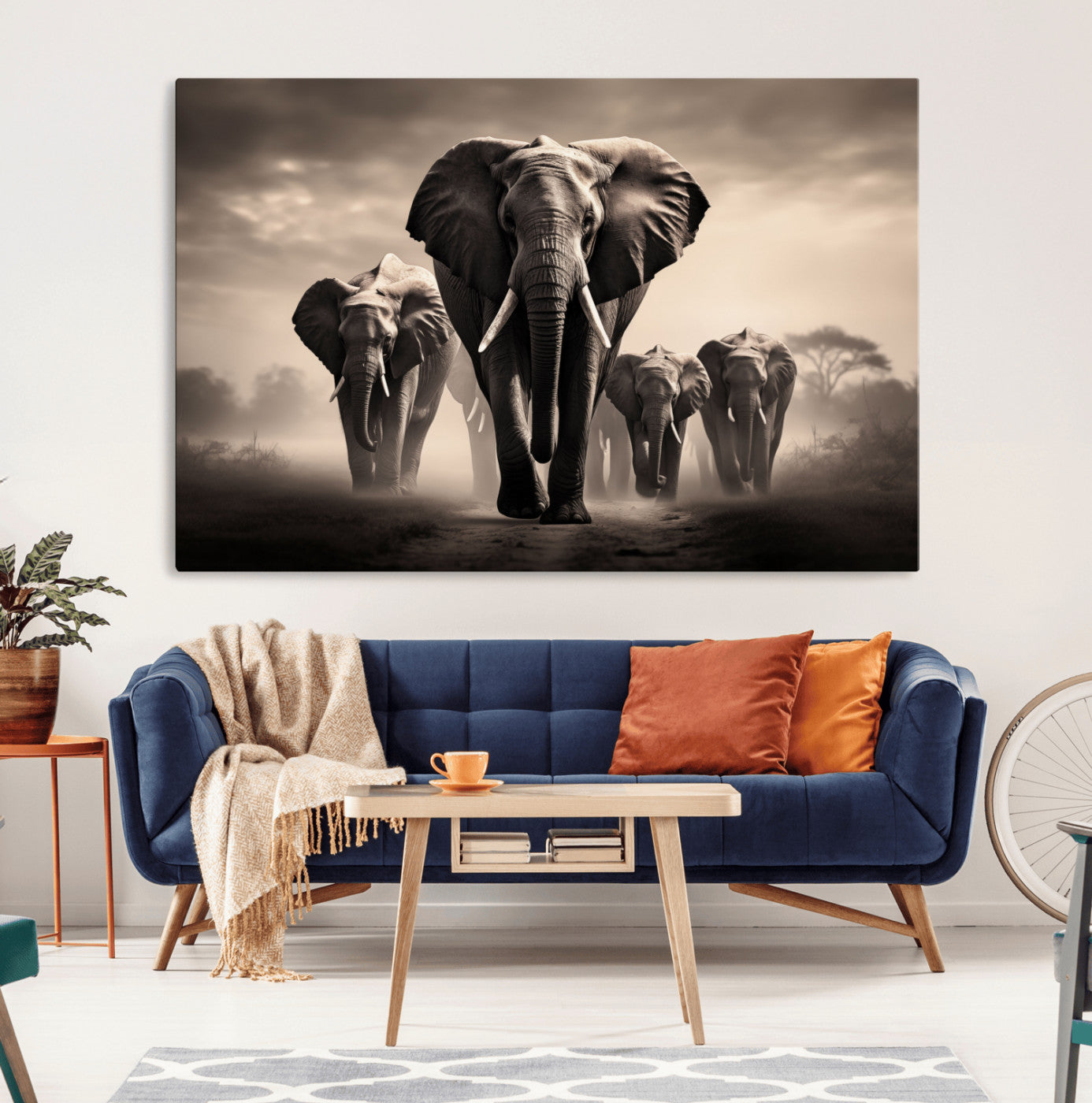 48598F10-MGV-CV-36X24-Elephant Family Wall Art Canvas Print, Framed Elephant Wall Art Home Decor