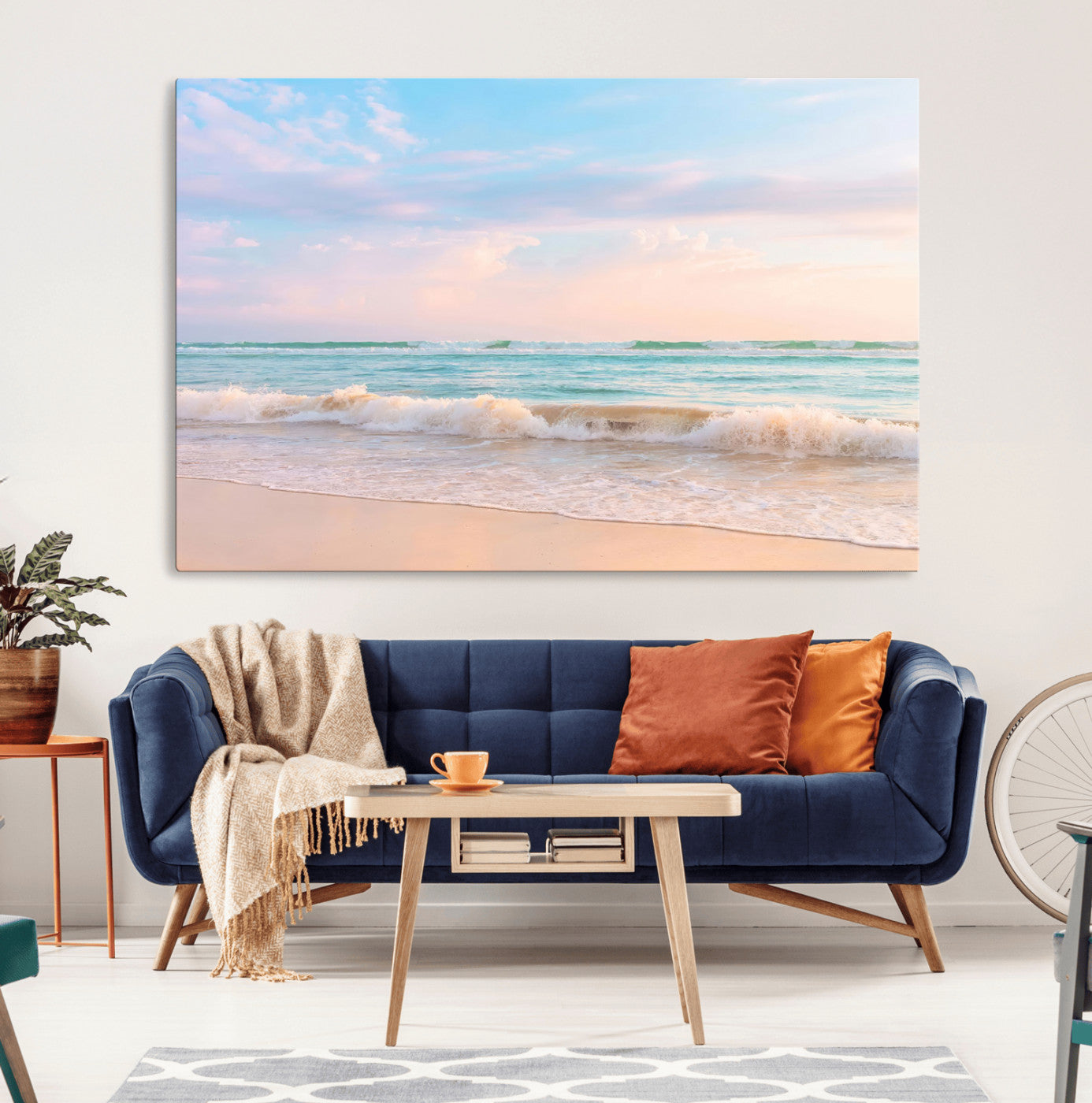 88024944-MGV-CV-36X24-Serene Ocean Waves Wall Art Canvas Print – Pastel Sky Soft Sand Beach Tranquil Seascape Calm Water Decor for Home Office