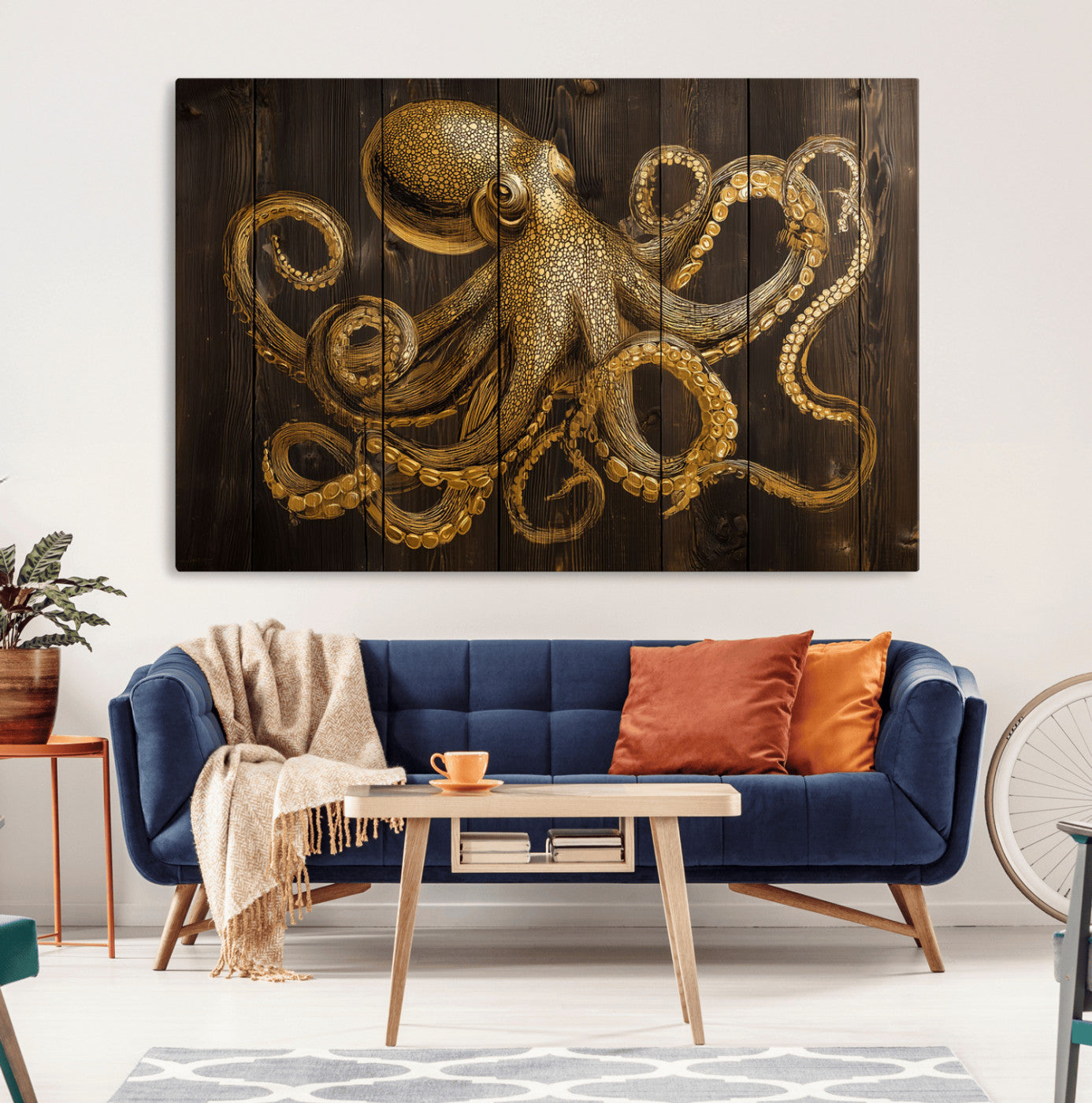56769669-MGV-CV-36X24-Octopus Wall Art Canvas Print – Wooden Art Sea Creature Marine Life Nautical Tentacles Ocean Artwork for Home Office