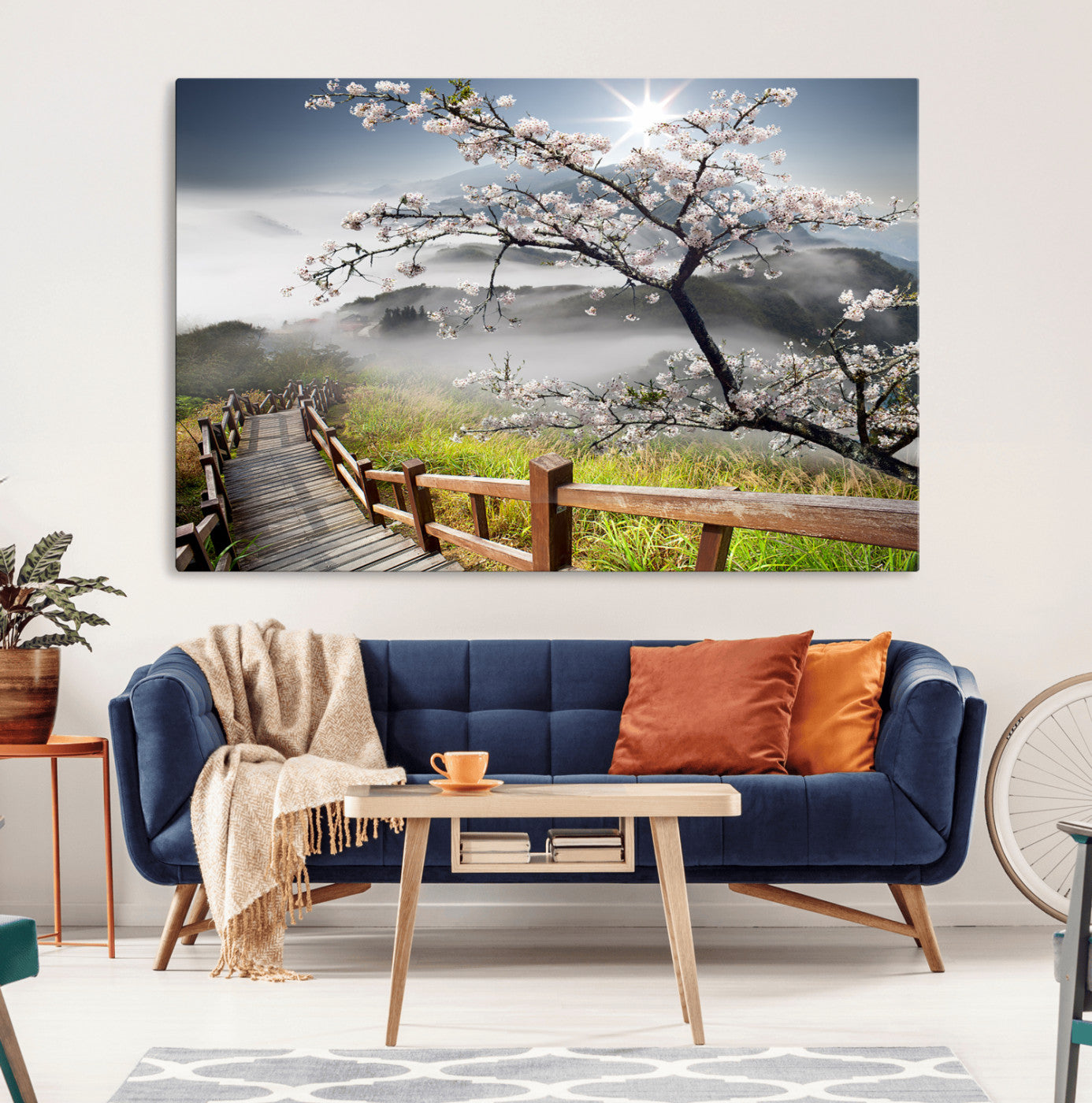 MGV-CV-36X24 - Sakura Cherry Blossom Pathway Canvas Wall Art – Tranquil Walk Through Blossoming Nature – Ready to