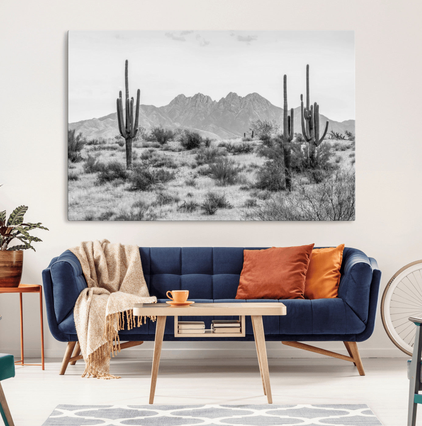 MGV-CV-36X24 - Black White Arizona Desert Canvas Wall Art Cactus Farmhouse Wall Art