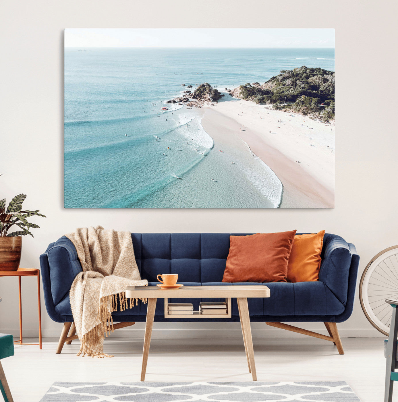 79395467-MGV-CV-36X24-Aerial Beach Wall Art Canvas Print, Coastal Ocean Waves and Surfers Scenic Seaside Artwork for Home, Office