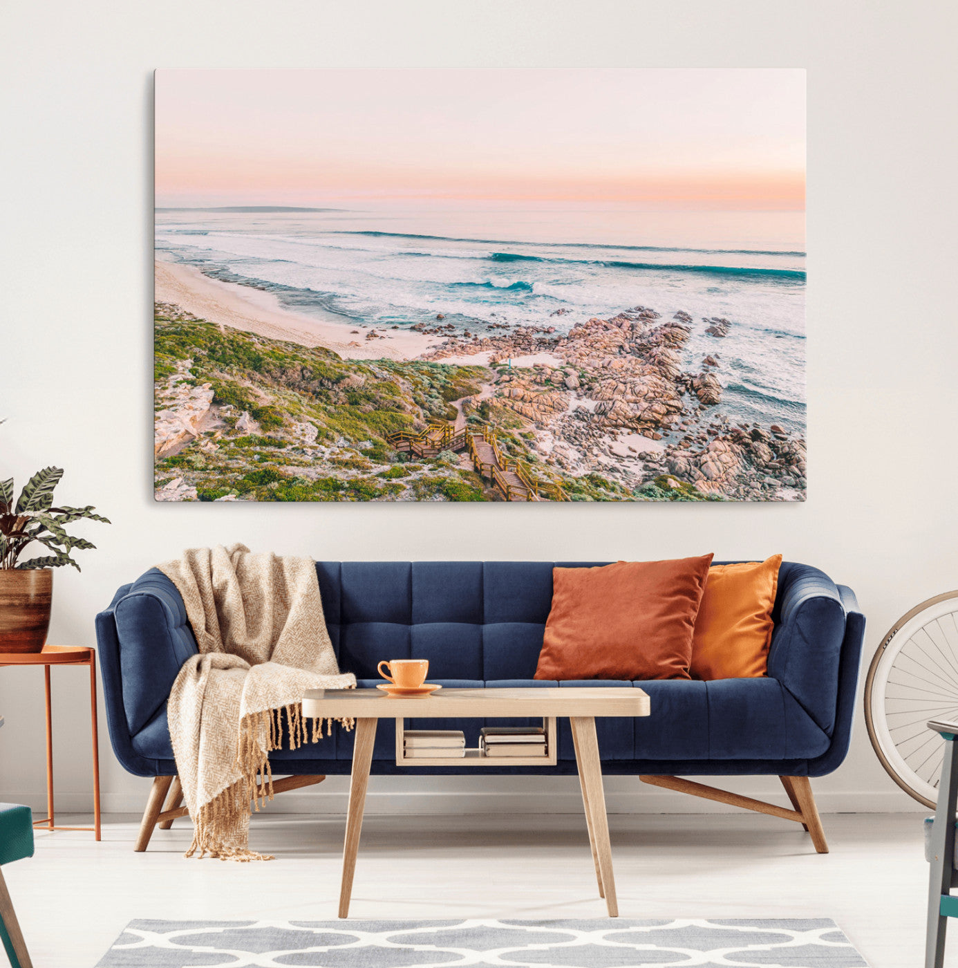 27332135-MGV-CV-36X24-Coastal Cliffside Wall Art Canvas Print, Ocean Shore Landscape with Waves and Rocks Artwork for Home, Office